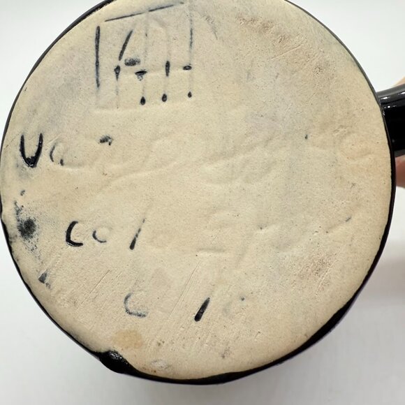 Vintage Van Briggle Pottery Cobalt Blue Drip Black Glaze Barrel Mug Coffee Cup - Picture 6 of 14